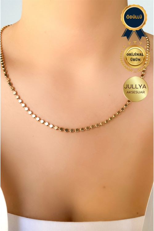 Zarif Şık Gold Ezme Pul Zincir Renk Atmaz Kolye 50cm – Minimalist Ve Zarif