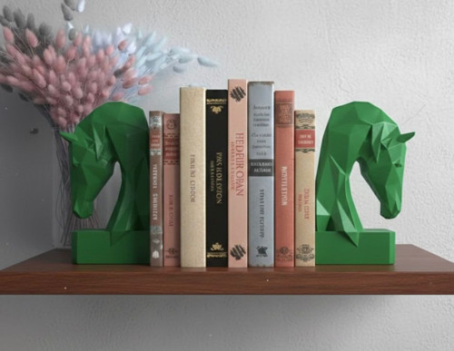 Dekoratif Kitap Tutucu Kübik At Figürlü Biblo 2 Li Gold Renkli (Polyester)