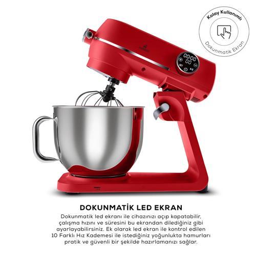 Multichef Artisan Digital Ekran Döküm Hamur Yoğurma Makinesi Kırmızı 1800W 7L
