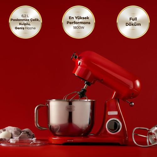 Powercast Chef Döküm Stand Mikser Red Mutfak Şefi 1800W 6,2 Lt