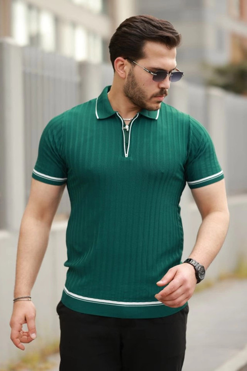 Erkek Fermuarlı Yakalı Kısa Kollu T-shirt