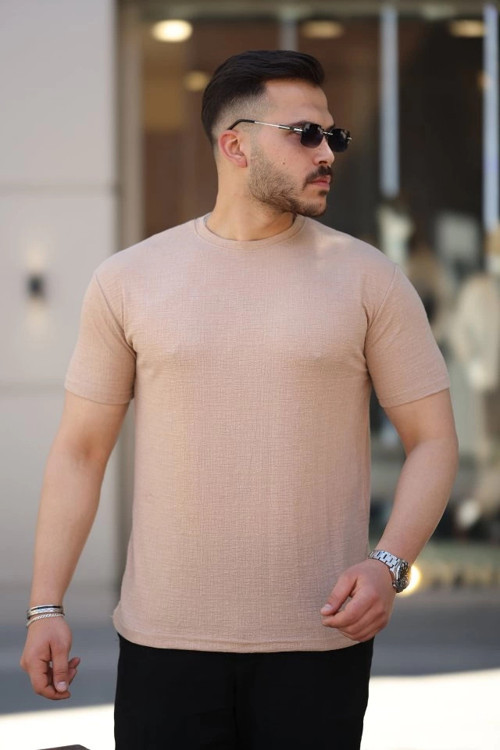 Erkek Ağaç Kabuğu Desenli Kısa Kollu T-shirt
