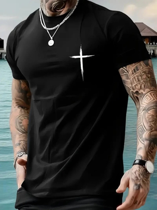 Baskılı Oversize Bisiklet Yaka T-shirt - Siyah