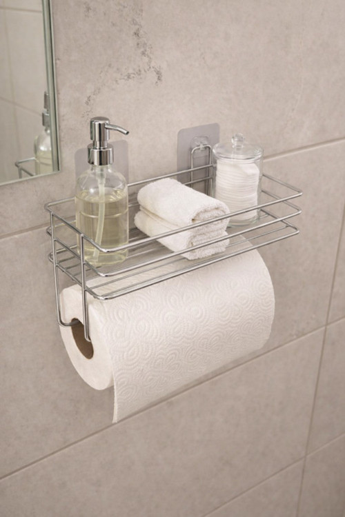 Yapışkanlı Raflı Kağıt Rulo Havluluk Peçetelik Havlu Kağıtlık Krom Banyo Mutfak Düzenleyici Raf SHR-