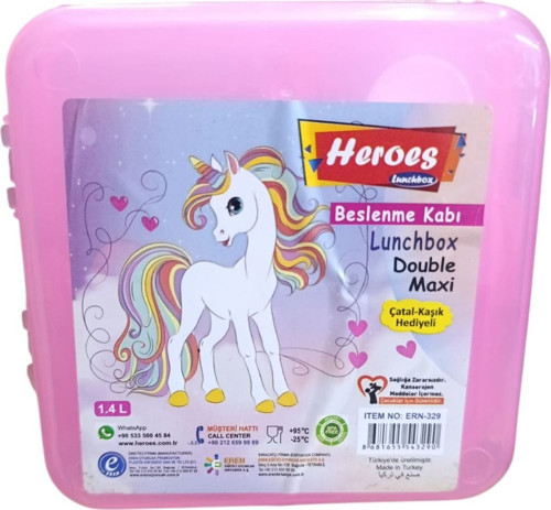 Heroes Double Maxi Beslenme Kabı ERN-329-Pembe Unicorn