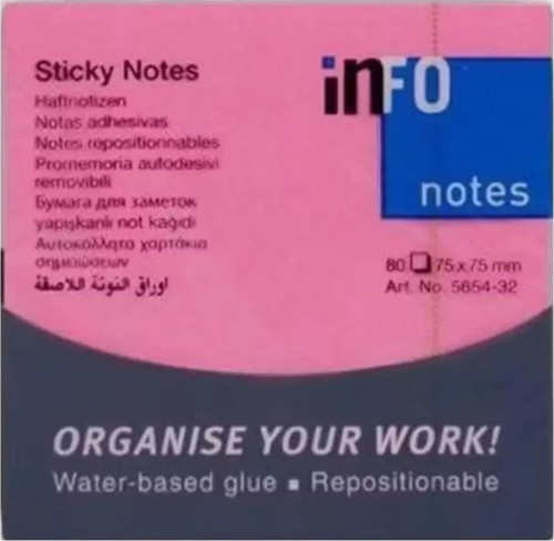 Notes 75x75 Mm Pembe Yapışkanlı Notluk 80 Syf