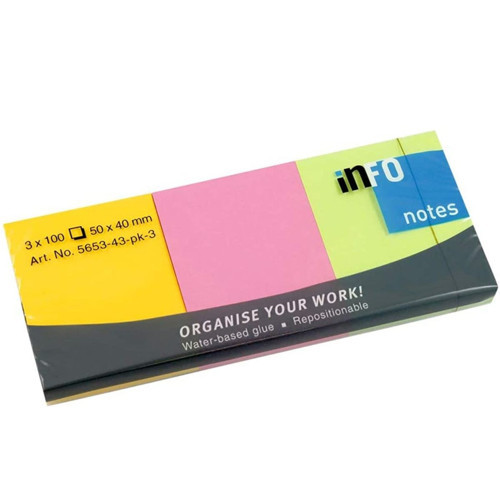 Notes 50x40Mm Yapışkanlı Notluk 3x100 Syf Renkli