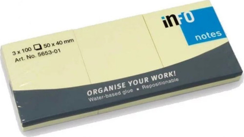 Notes 50x40Mm Yapışkanlı Notluk 3x100 Syf Sarı