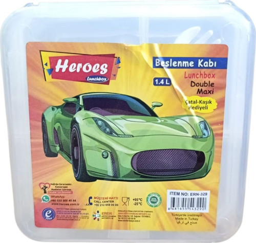 Heroes Double Maxi Beslenme Kabı ERN-329-Şeffaf Araba