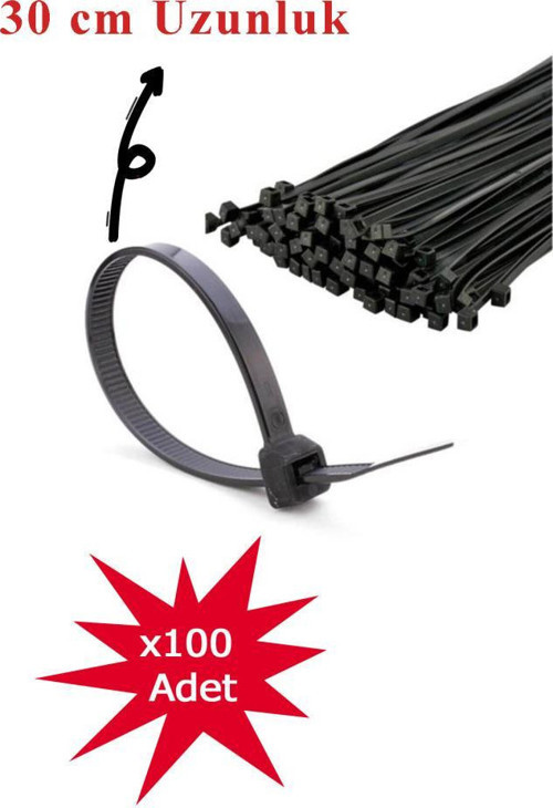 3.6x300 mm Siyah Kablo Bağı 100’lü – Extra Dayanıklı Plastik Cırt Kelepçe RT-3107