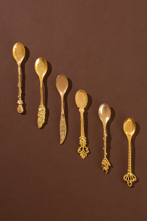 004 6'lı Gold Çay Kaşığı Seti Sunum Kaşığı Çeyizlik Çay Kaşığı