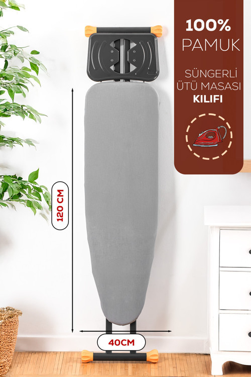 Isıya Dayanıklı 100% Pamuk Süngerli Ütü Masası Kılıfı - Buharlı Ütüleme Uyumlu 120x40cm