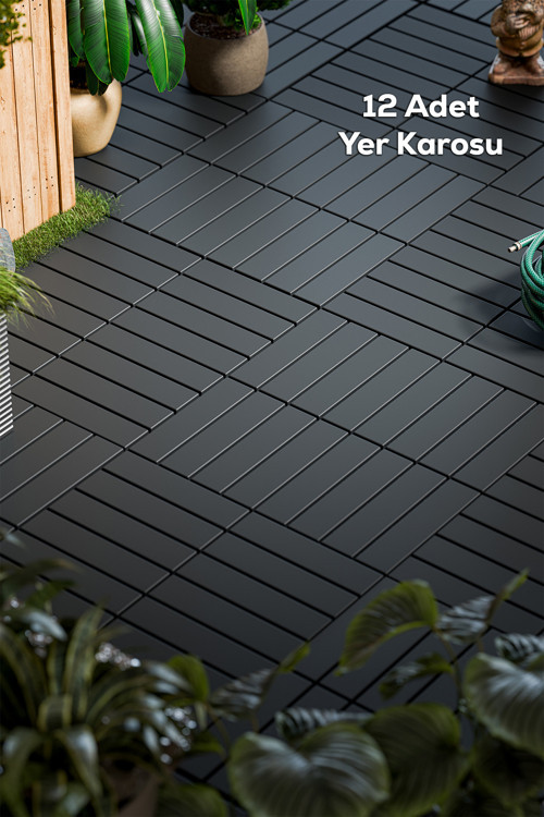 1066 12li Bahçe Balkon Teras Zemin Döşemesi Banyo Paspası Sert Plastik Dış Mekan Karosu Antrasit