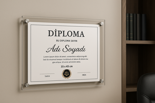 35X45 Pleksi Duvar Sertifika Çerçevesi – Şeffaf, Vidalı, Diploma & Duyuru Panosu