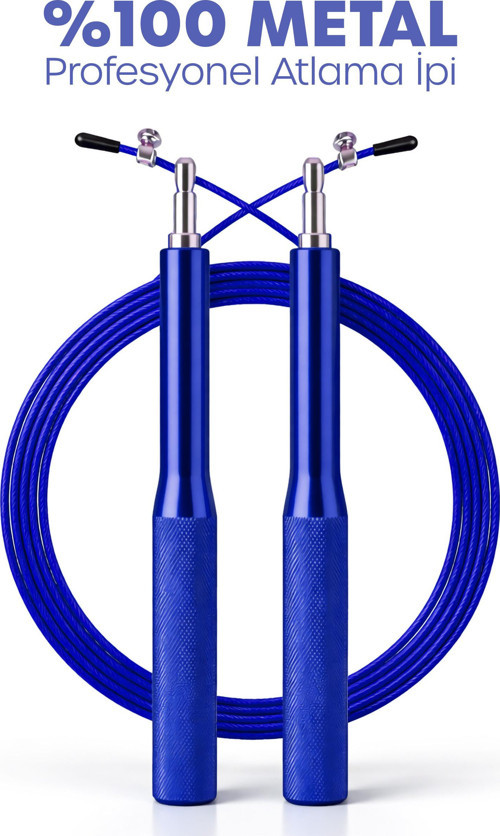 Premium Ayarlanabilir %100 Çelik Atlama İpi Uzunluk Ayarlı Atlama İpi Jump Rope Mavi