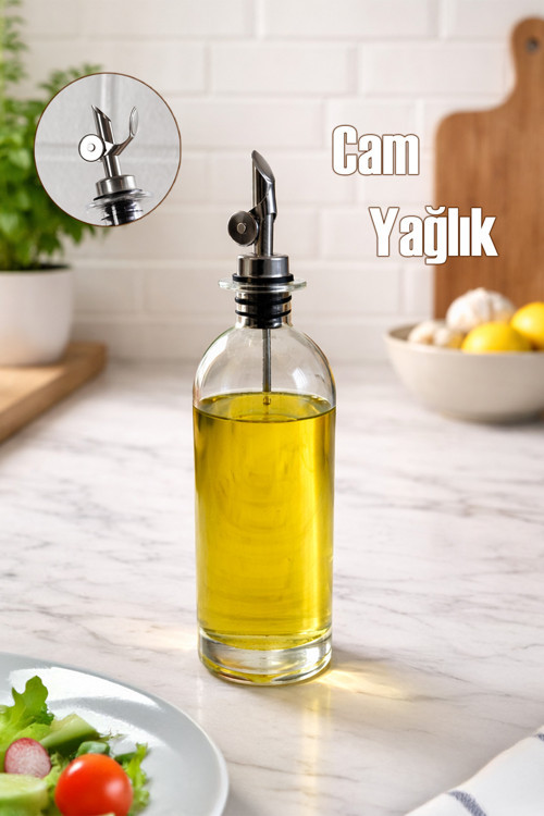 3890-1 Gümüş Sızdırmaz Kapaklı Cam Yağlık Sirkelik Yağdanlık 500 ml