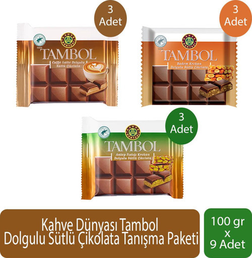 Tambol Dolgulu Sütlü Çikolata Tanışma Paketi 100 gr x 9 Adet