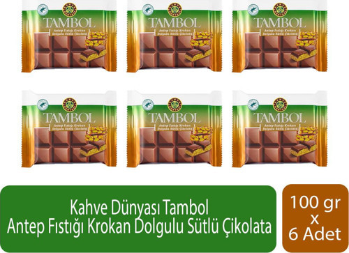 Tambol Antep Fıstığı Krokan Dolgulu Sütlü Çikolata 100 gr x 6 Adet