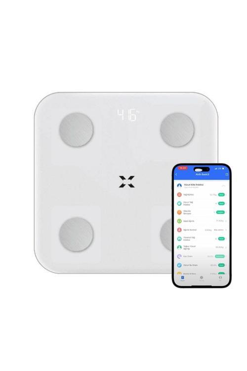 Akıllı Tartı Dijital Baskül BT Apple Health Google Fit, Vücut Kitle, Kas, Su, Yağ, Kemik Beyaz X8701