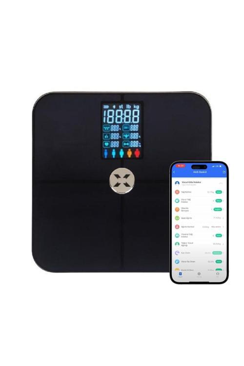Akıllı Tartı Nabız, Vücut Analizi Yağ, Kemik, Kas Ölçen Dijital Baskül (180 KG KAPASİTE) X8702
