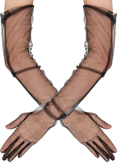 Uzun Boy Likralı Siyah Renk Yetişkin Mega Tül Eldiven 53 cm GO-53-vice 04770