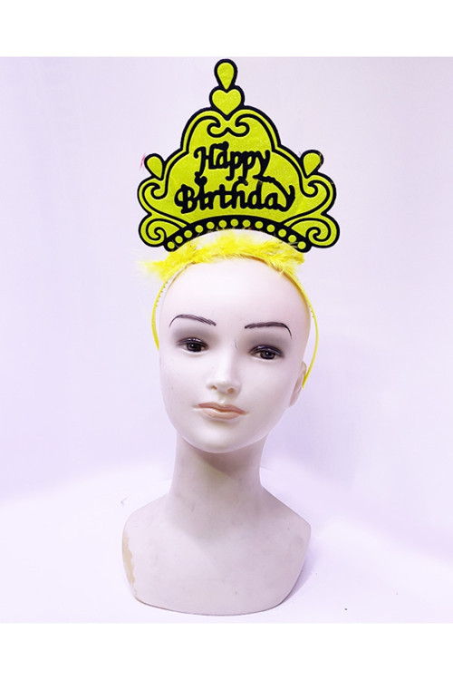 Happy Birthday Neon Sarı Renk Doğum Günü Tacı 24x15 cm GO-53-vice 04734