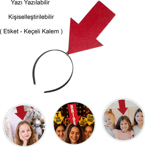 Kişiselleştirilebilir Ok Taç – Üzerine Yazı Yazılabilen Parti Tacı Kırmızı Renk GO-53-vice