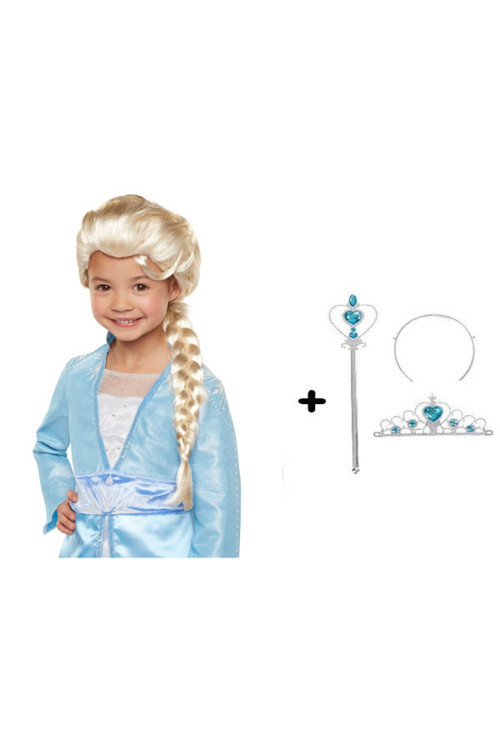Örgülü Karlar Ülkesi Frozen Elsa Peruğu Tacı ve Sopası Çocuk Boy GO-53-vice 04566