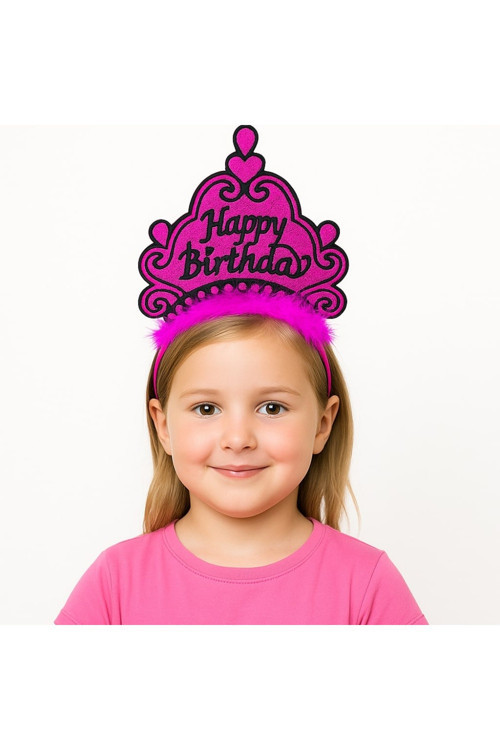 Fuşya Happy Birthday Prenses Tacı – Doğum Günü Taç Aksesuarı GO-53-vice 04717