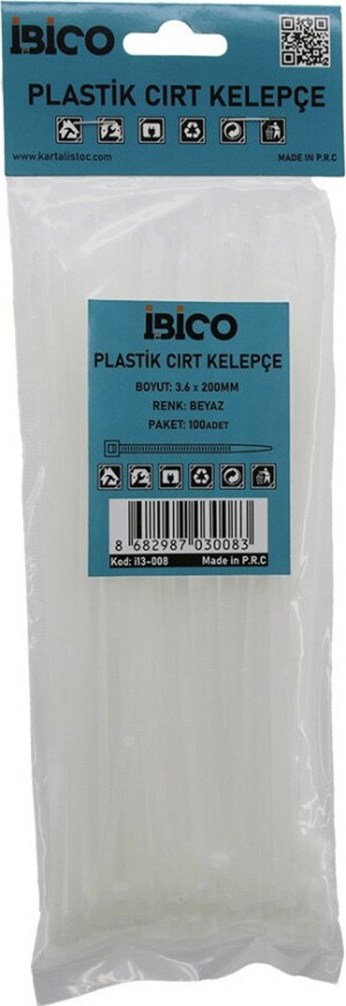 BEYAZ 3.6X200MM PLASTİK CIRT KELEPÇE 100PCS GO-53-vice 03860