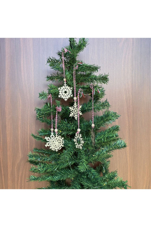 Pilli Peri Ledli 6 Parça Kırmızı Beyaz İpli Kar Tanesi Model Ahşap Yılbaşı Ağaç Süsü GO-53-vice 0490