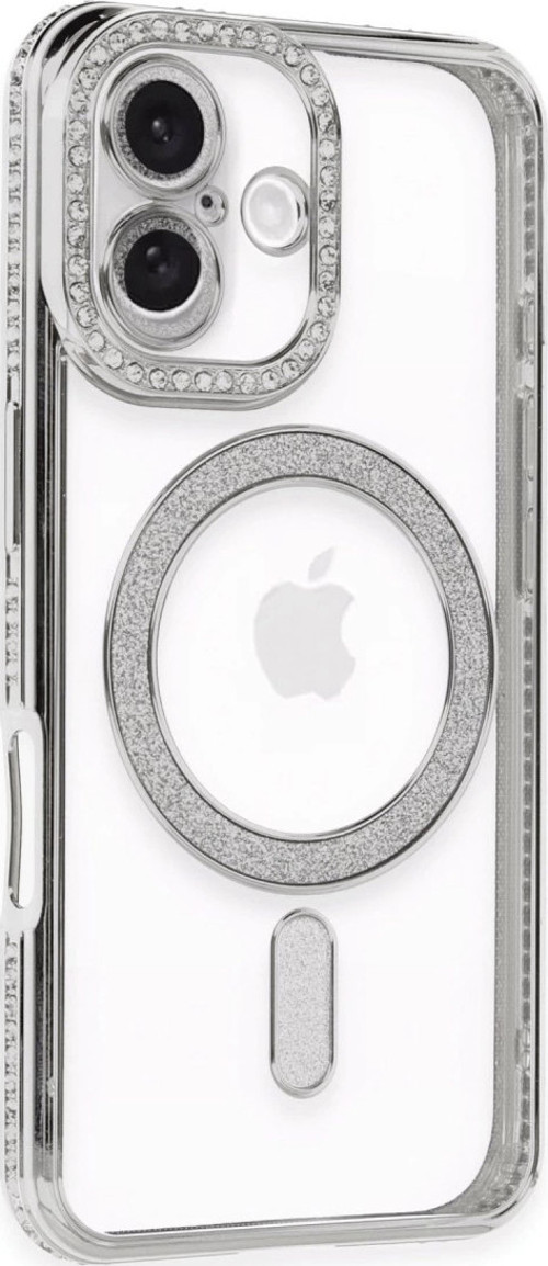İphone 16 Kılıf Joke Simli Magneticsafe Kılıf - Gümüş