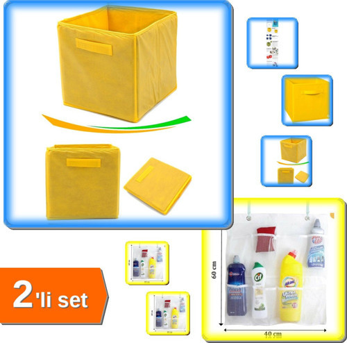 Çok Amaçlı Dolap İçi Düzenleyici Kutu Sarı + 8 Cepli Askılı Mutfak Banyo Düzenleyici - 2Li Set W9M5N