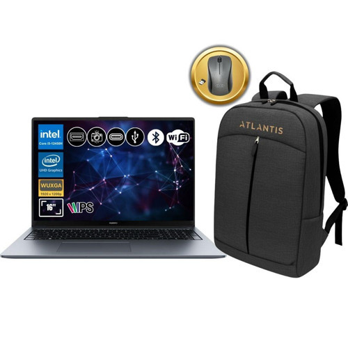 Matebook D16 2024 İ5-12450H 16Gb Ram 256Gb Ssd Freedos 15.6" Notebook+ Çanta&Mouse Mclf-W5651 Atl8
