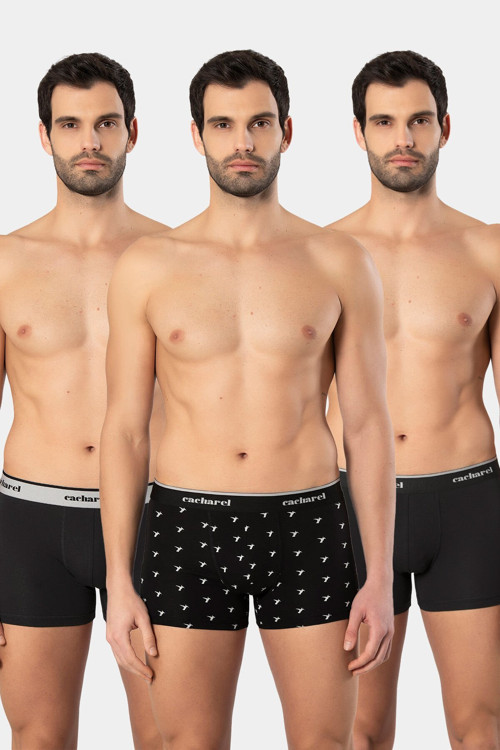 Erkek Desenli Likralı Boxer 3'lü Paket 1339/Siyah 1