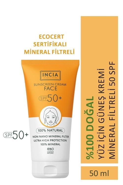 %100 Doğal Yüz Güneş Kremi Leke Karşıtı Mineral Filtreli Yüksek Koruma SPF 50+ UVA UVB 50 ml