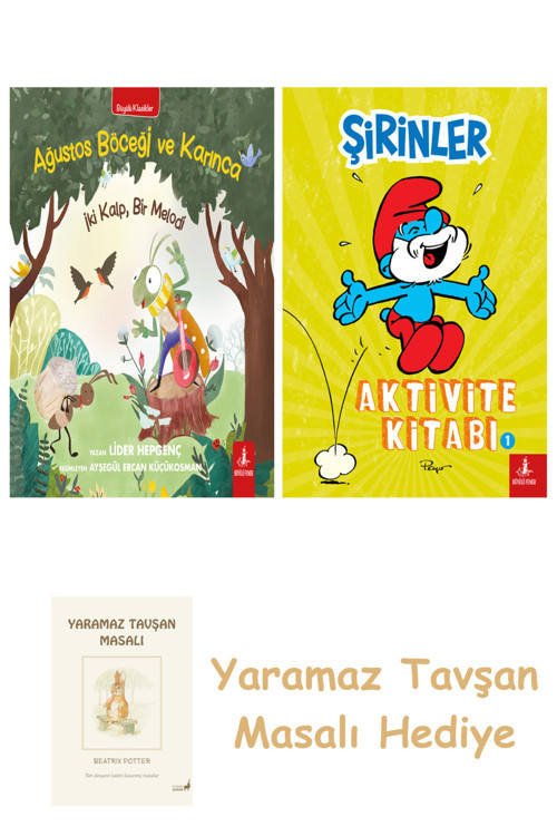 Ağustos Böceği Ve Karınca + Şirinler - Aktivite Kitabı 1 + Yaramaz Tavşan Masalı