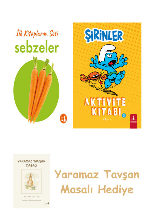 İlk Kitaplarım - Sebzeler (Ciltli) + Şirinler - Aktivite Kitabı 3 + Yaramaz Tavşan Masalı