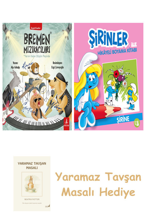 Bremen Mızıkacıları + Şirinler İle Hikâyeli Boyama Kitabı - Şirine + Yaramaz Tavşan Masalı