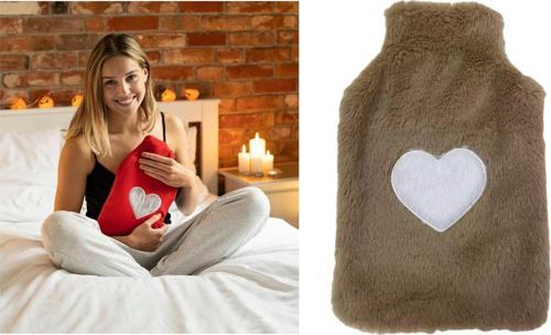 SICAK SU TORBASI PELUŞ KALPLİ,BEJ TERMOFOR 29x17CM 750ml