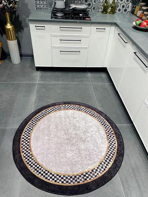 Rosen Model Damalı Kaymaz Taban Mutfak Halıs Siyah 150 x 150 cm