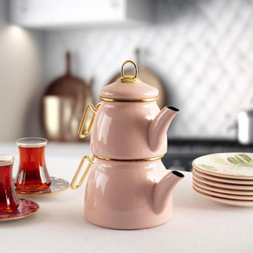 Soft Pembe - Küçük Boy Emaye Çaydanlık APN024