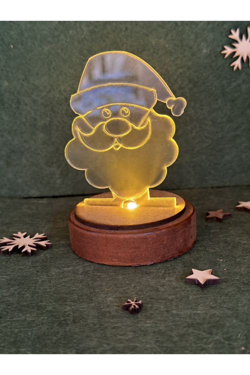 Işıklı Noel Baba Ahşap Taban 3d Hediye Yılbaşı Merry Christmas Yeni Yıl Konsept efsane küre