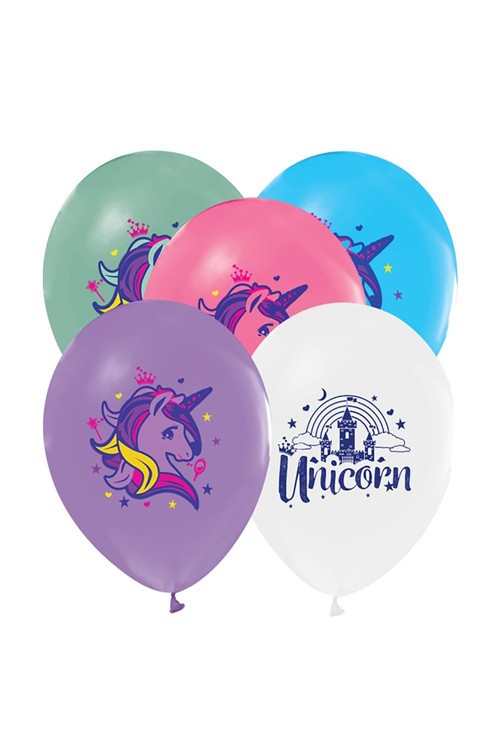 6'lı Unicorn Baskılı Balon Renkli Tek Boynuzlu At Desenli Balon