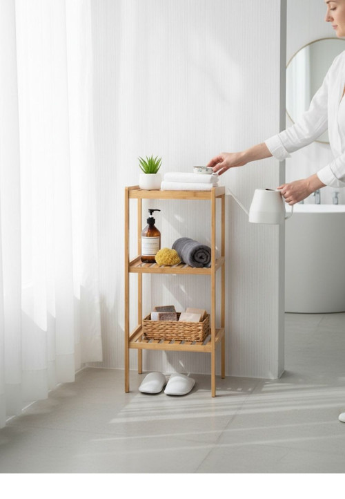 Bambu 3 katlı çok amaçlı raf - dikey ayakkabılık havluluk banyo rafı
