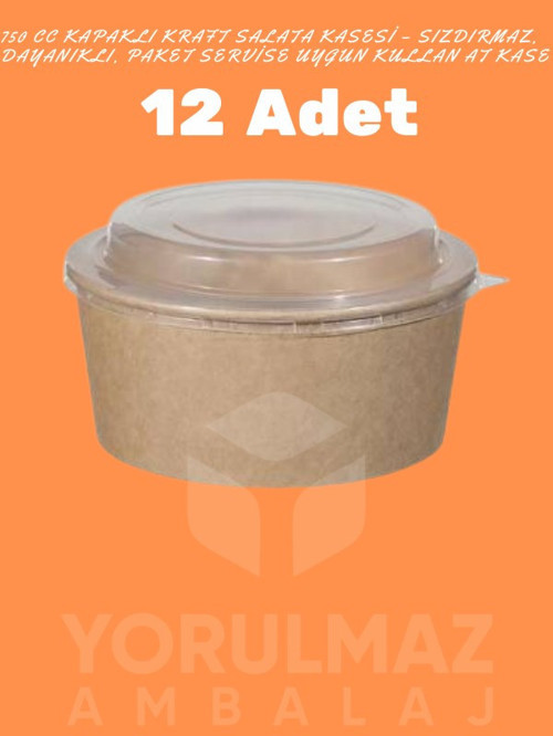 750 CC Kapaklı Kraft Salata Kasesi – Sızdırmaz, Dayanıklı, Paket Servise Uygun Kullan At Kase (12 Ad