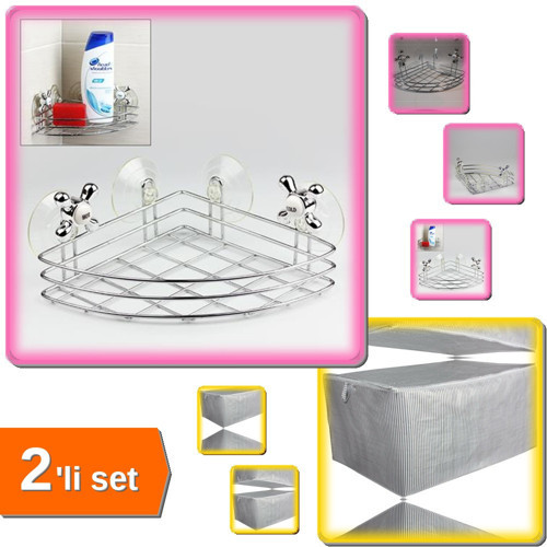 Köşe Vantuzlu Banyo Organizeri + Sandık Tipi Yorgan Hurç Maxi 40x40x75 CM - 2li Set M6T5L5