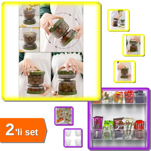 Kapaklı Çift Taraflı Süzgeçli Suyu Süzen Zeytinlik + 6 Adet Buzdolabı İçi Düzenleyici Kutu - 2li Set