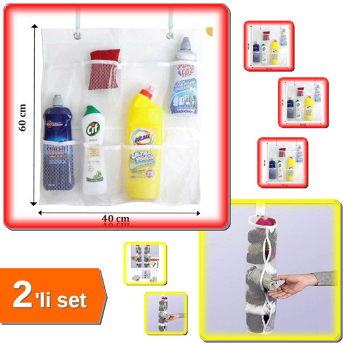 8 Cepli Askılı Mutfak Düzenleyici + Dolap İçi Asılabilir Çorap Filesi - 2Li Set G5X1F2