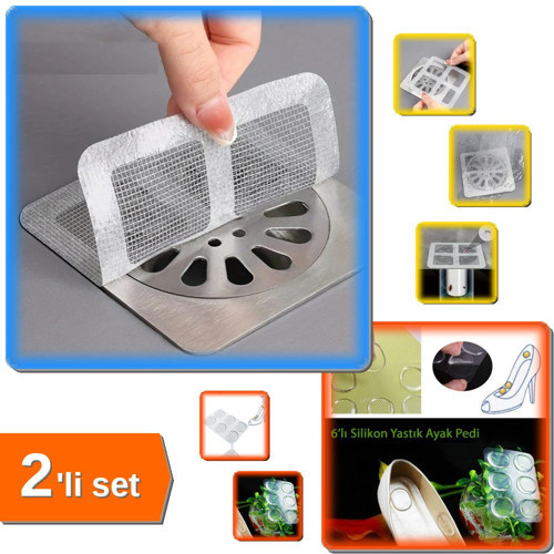 Ayak Nasir 6Li Ped + 30 Adet Yapiskanli Banyo Gider Koruyucu Sac Toplayici - 2li Set XH3R8B